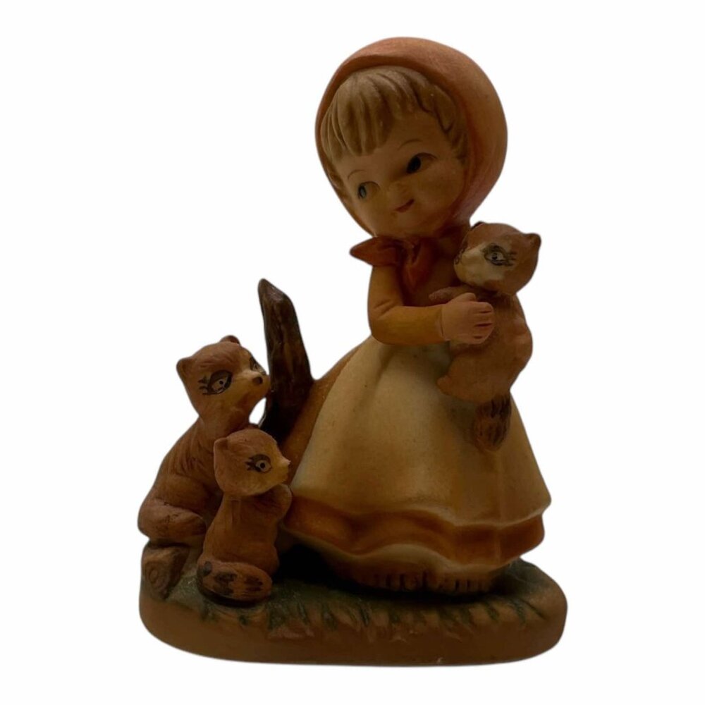 VTG Napcoware Tiny Tots Girl with Raccoon Family Figurine Porcelain